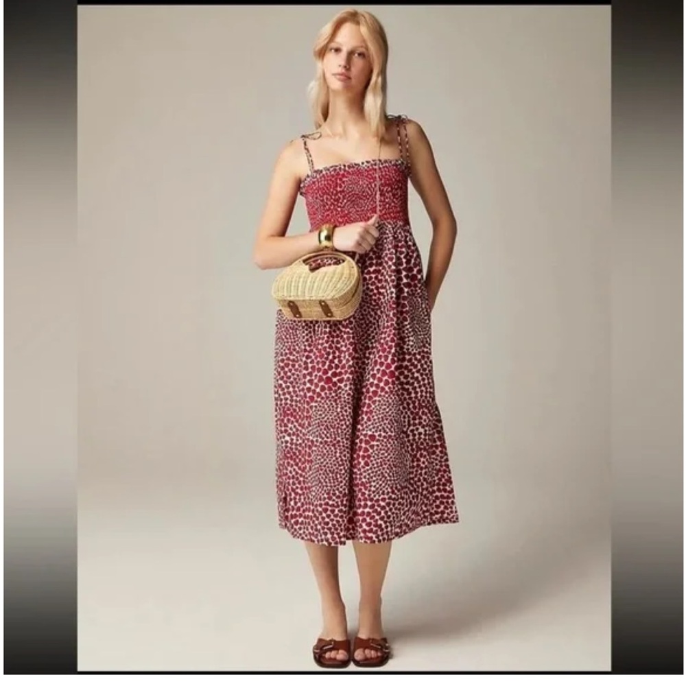 J. Crew Red and White Midi Dress